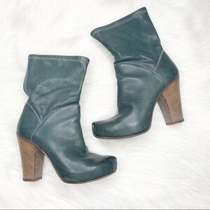 Fiorentini + Baker Green Leather Chunky Platform Ankle Booties Boots Size 36